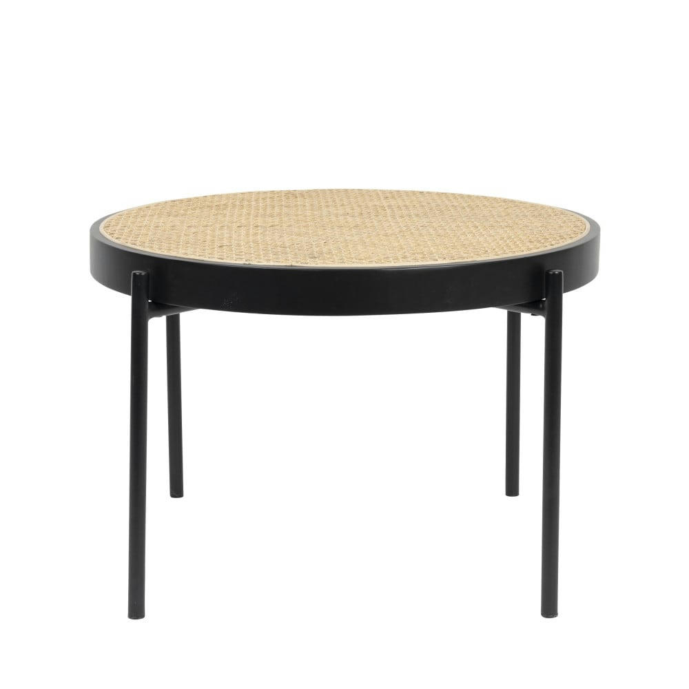 SPIKE - Table basse en rotin et bois ø60cm noir