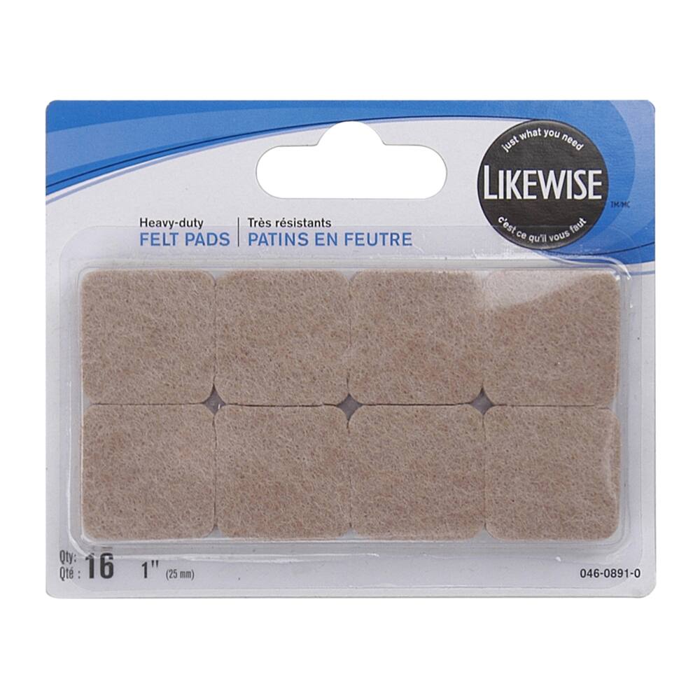 Likewise Square Heavy Duty Felt Pads, Self-Adhesive, Surface Protection, 1-in, Beige, 16-pc