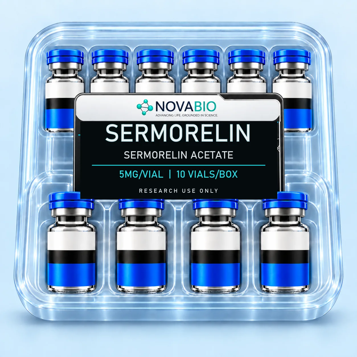 NOVABIO Sermorelin Acetate 5MG per vial, 10 VIALS research product