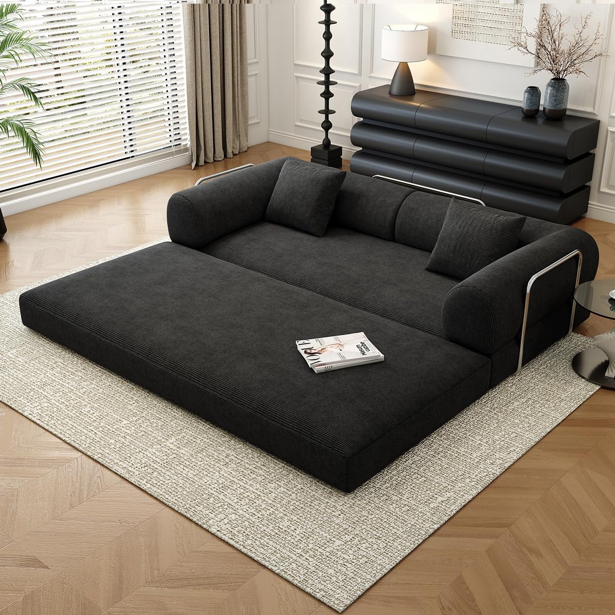 78.8 Modular Sofa Bed - 4-in-1 Convertible Design with Corduroy Fabric and High Density Sponge, Removable Cover and Fixed Frame