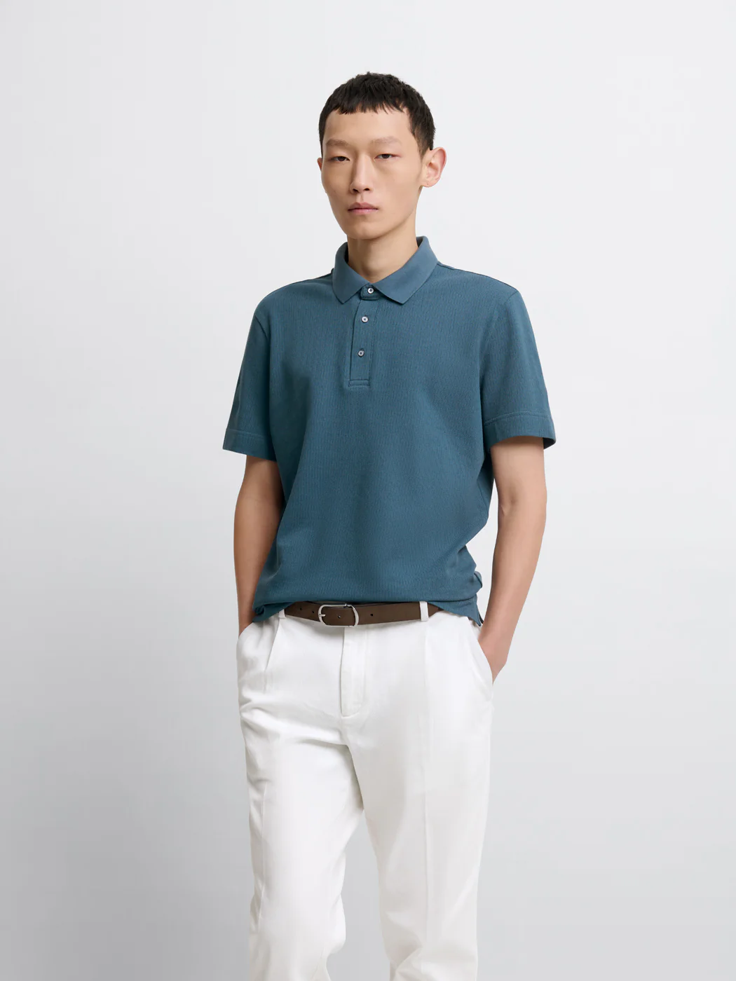 Polo col boutonné en coton