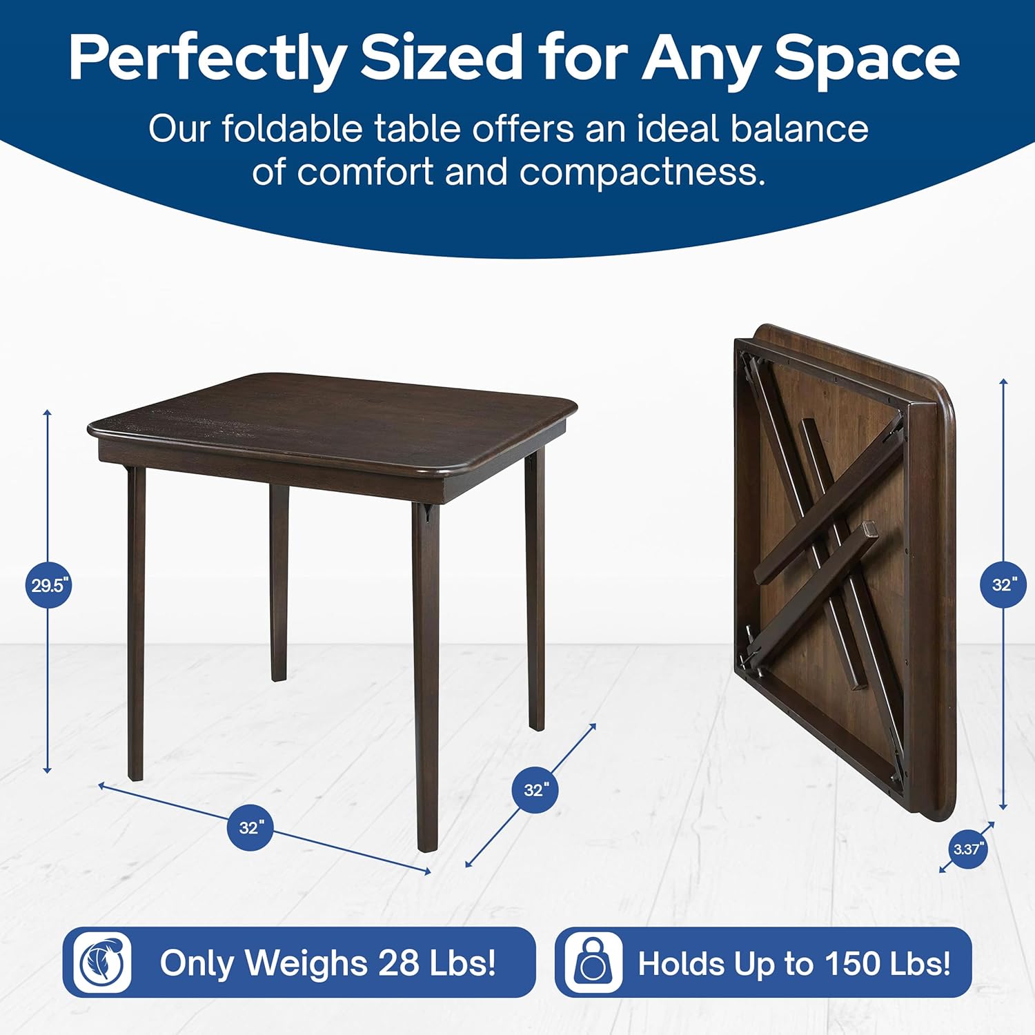 Stakmore Classic Straight Edge Square Folding Card Table 32x32 - No Assembly Wooden Foldable Card Table, Bridge, Board Game, Steel Mechanism, Folding Legs, Space-Saving, Espresso Frame