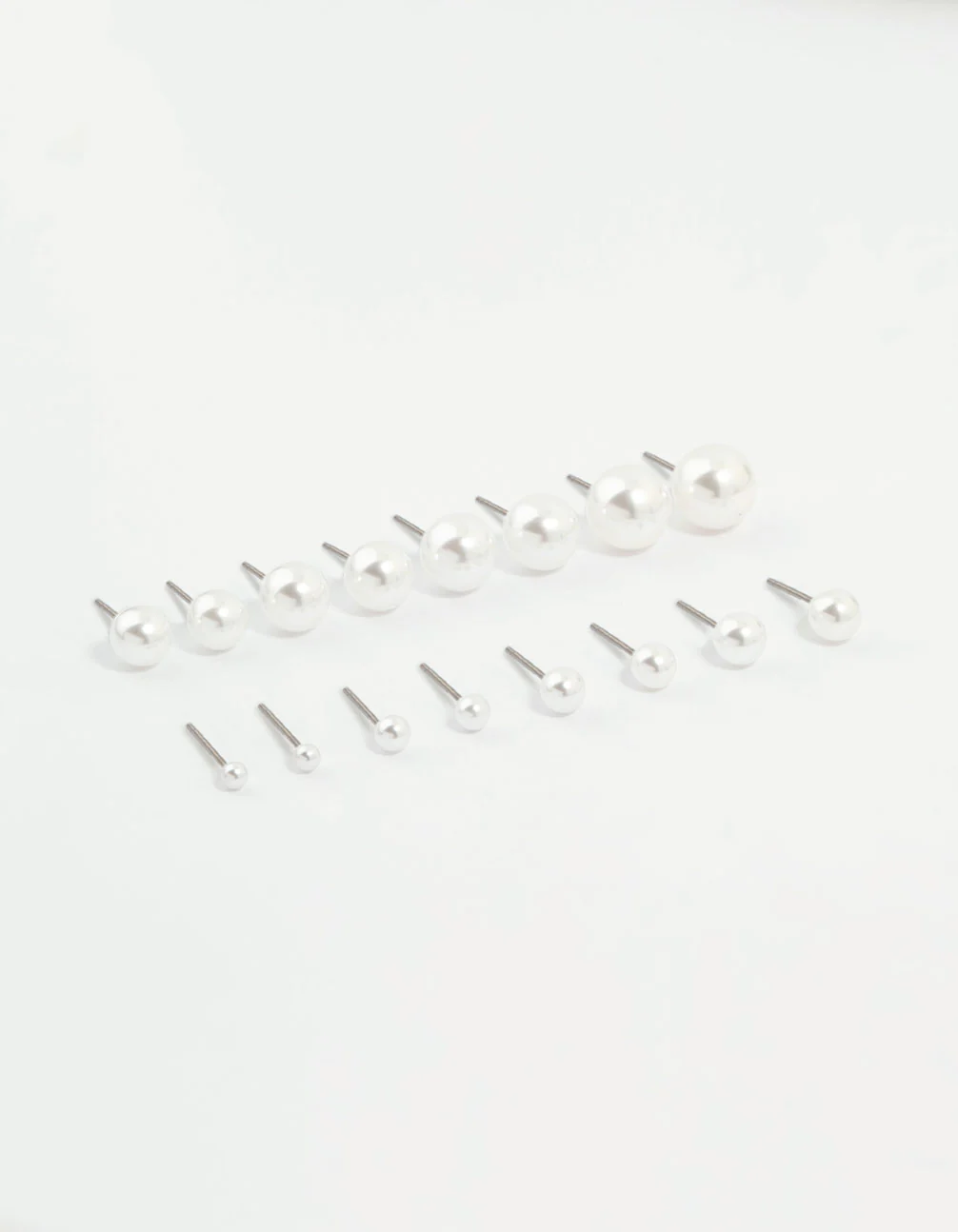 Silver Pearl Stud Earrings 8-Pack