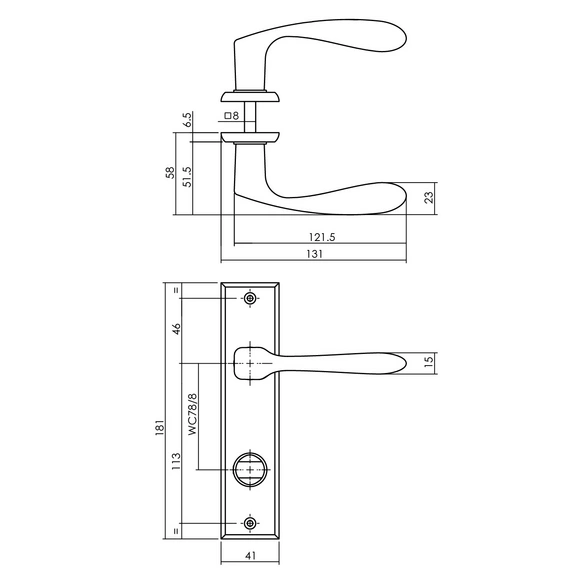 Türdrücker »Banaan«, 181x41x6 mm WC 788 mm