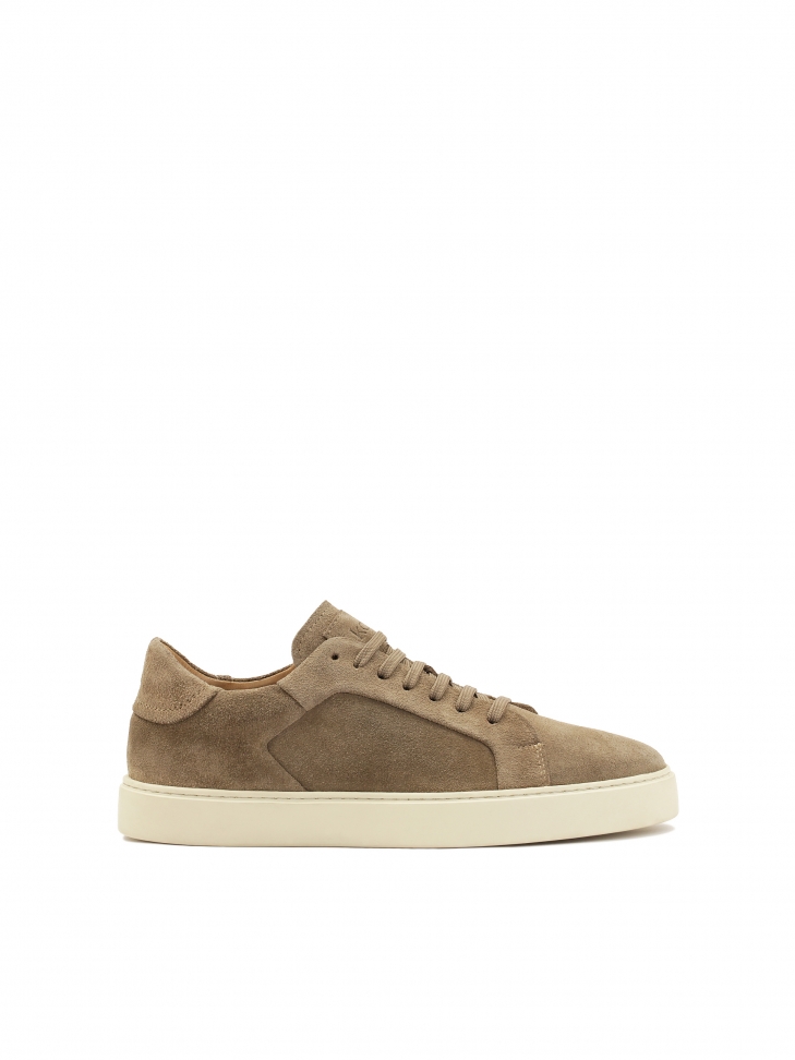 Suede sneakers in taupe color