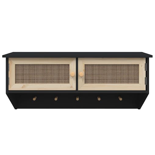 NNEVL Wall-mounted Coat Rack Black Engineered Wood and Natural Rattan