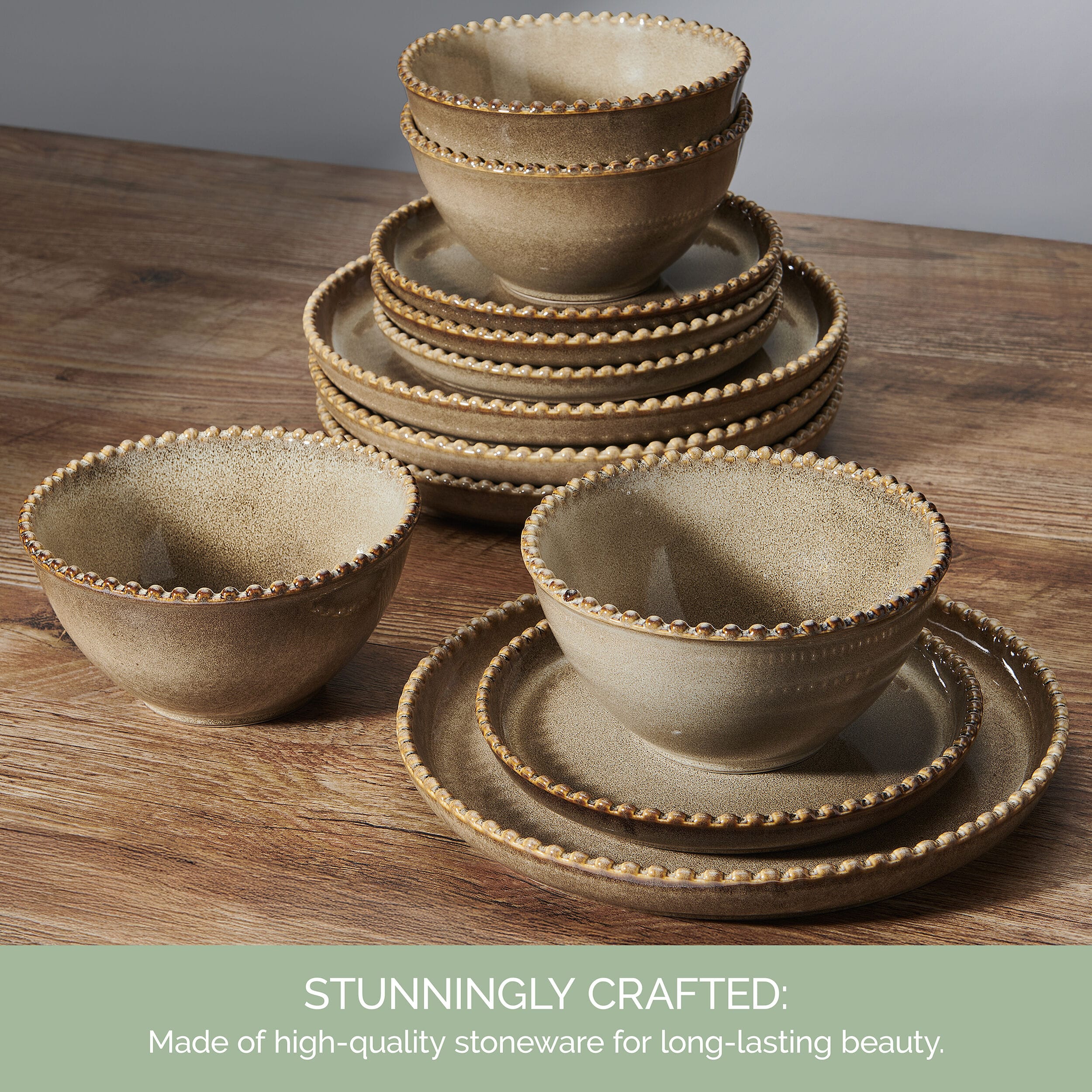 Lumira Taupe 12 Piece Dinnerware Set, Service for 4