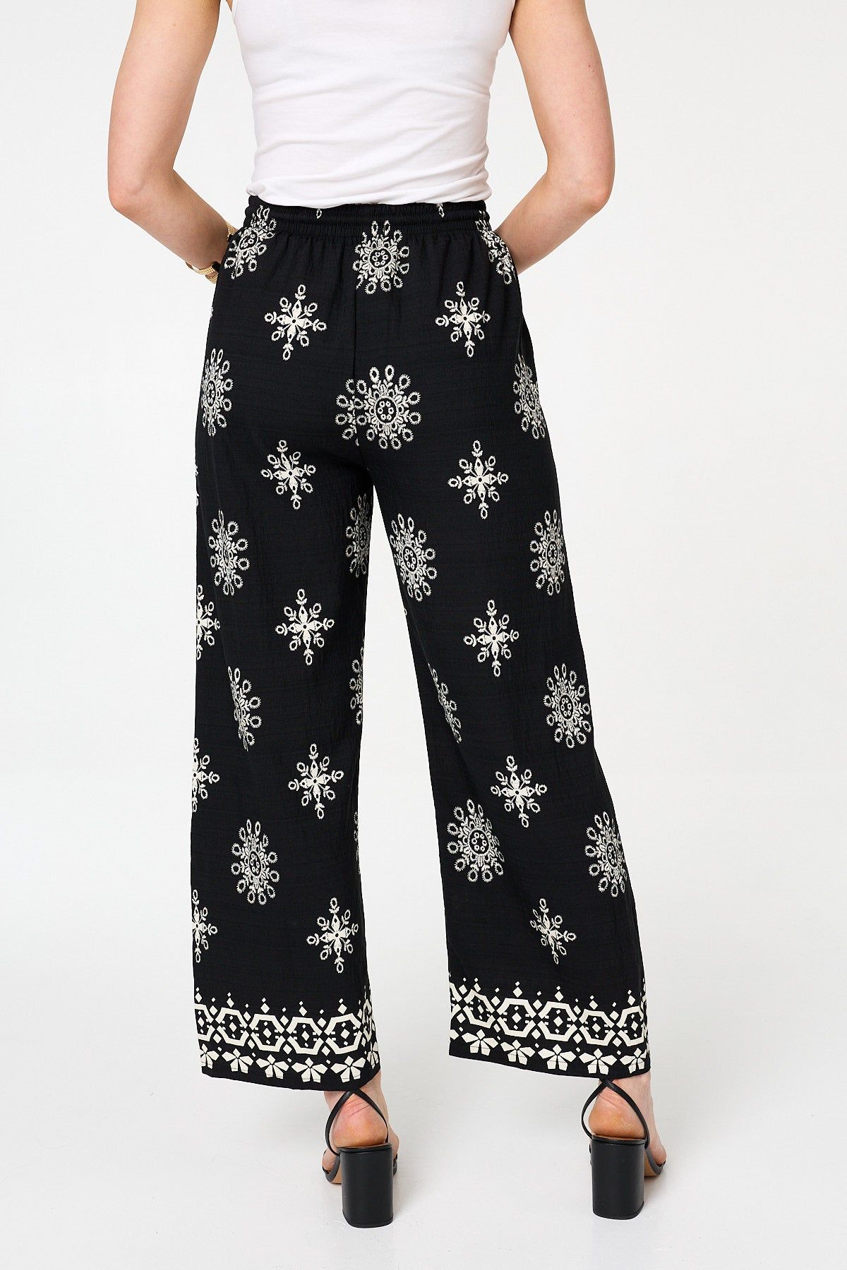 Izabel London Border Print Wide High Waist Trousers
