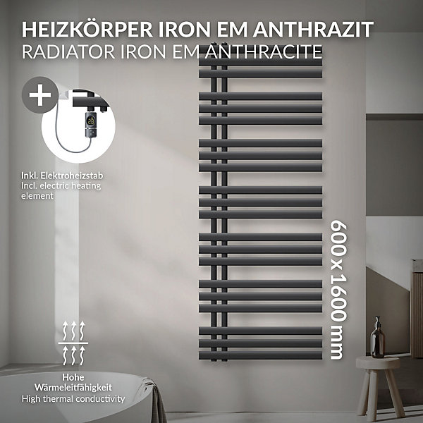 Iron EM Radiator Radiateur sèche-serviettes Radiateur de salle de bain anthracit