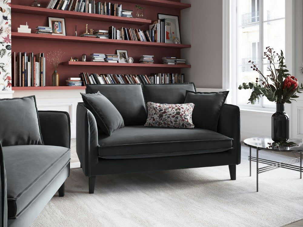 PROVENCE - Canapé 2 places en velours gris foncé