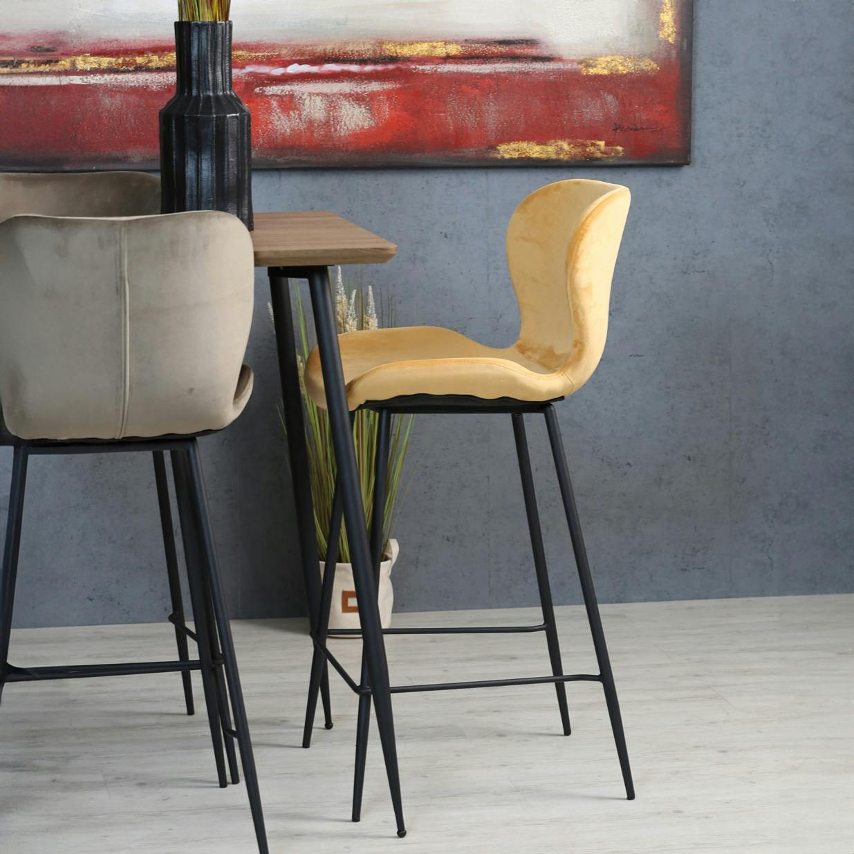 Chaise de bar en velours jaune style moderne (lot de 2) MELBOURNE