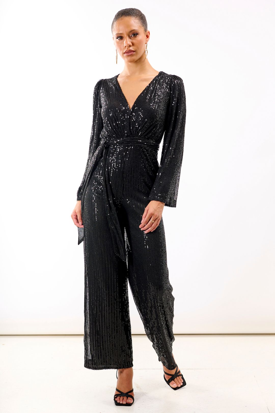Needs No Label Black Sequin Jersey Jumpsuit