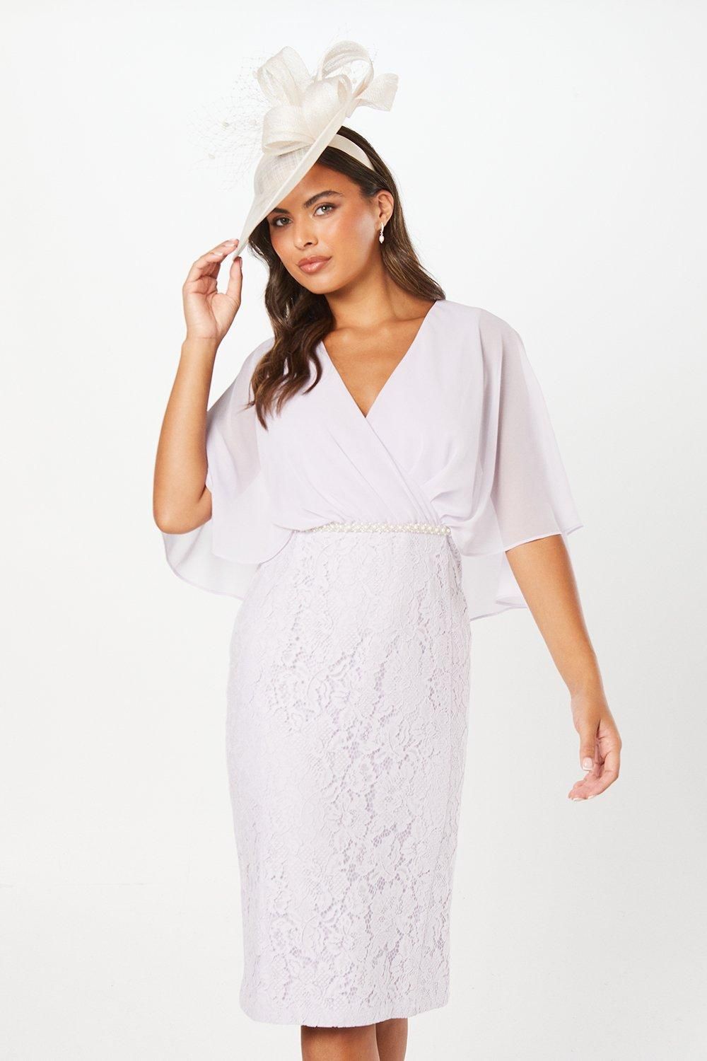 Wallis Occasion Lace Chiffon Cape Pencil Dress