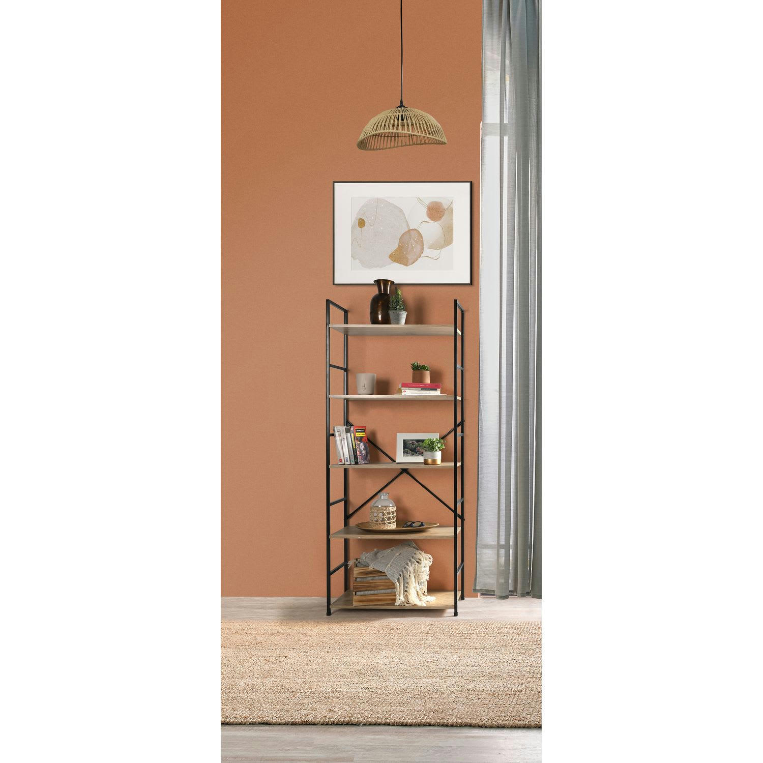 COLORADO - Etagère droite large 5 niveaux en métal et mdf beige