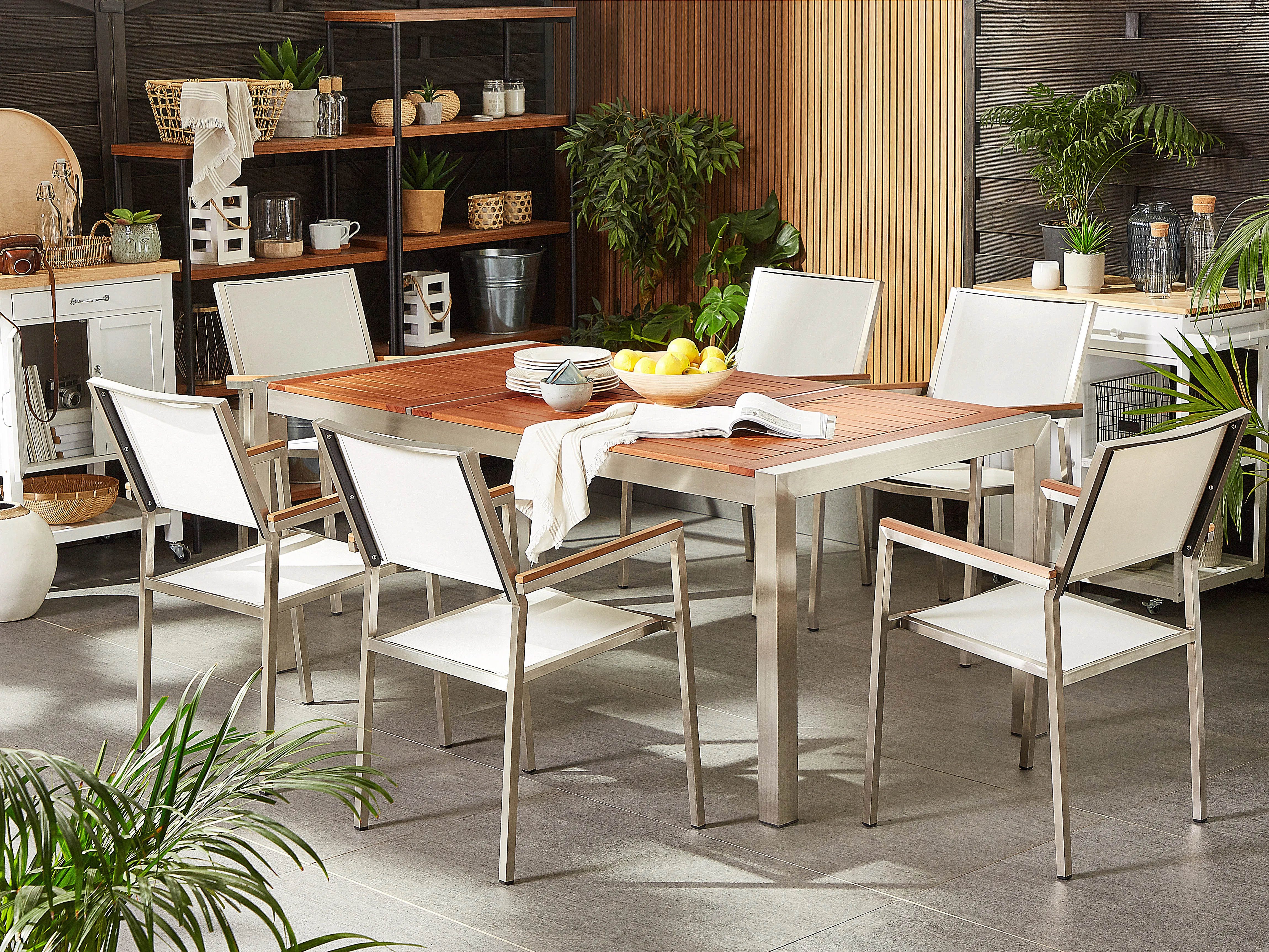 Garden Dining Set 6 Seater GROSSETO Eucalyptus Wood Brown/ White