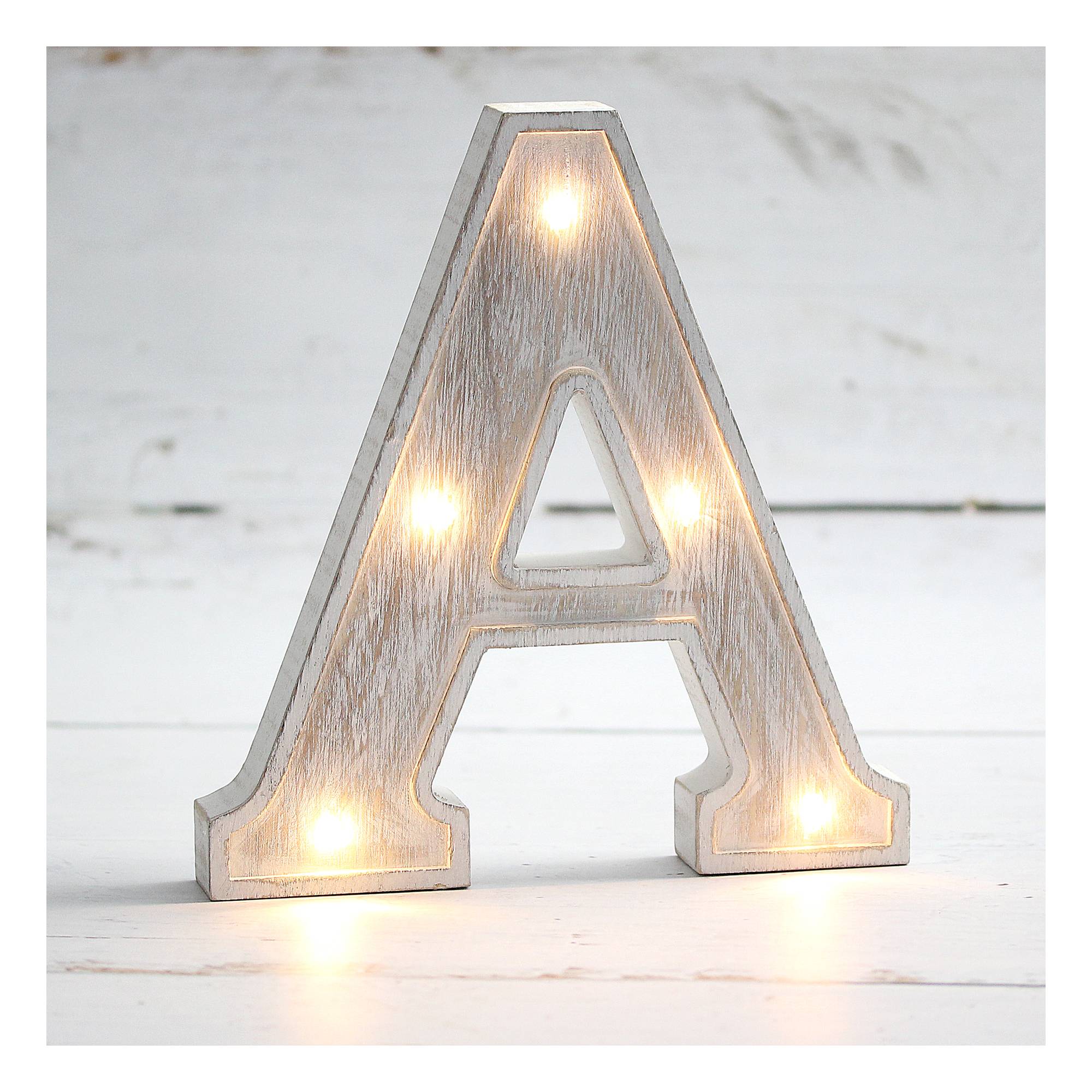 White-Washed Wooden LED Letter A 21cm
