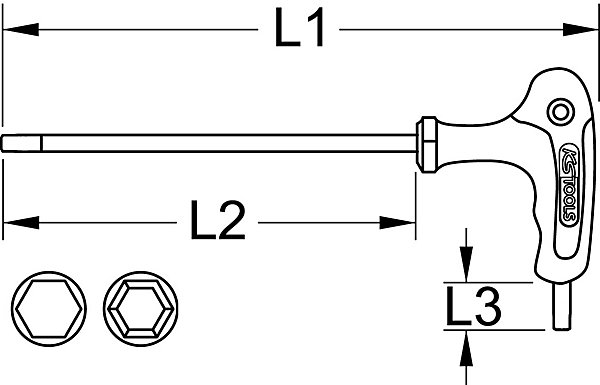 KS Tools - 151.8132 - Clé mâle 6 pans à tête sphérique à poignée en T, 3 mm