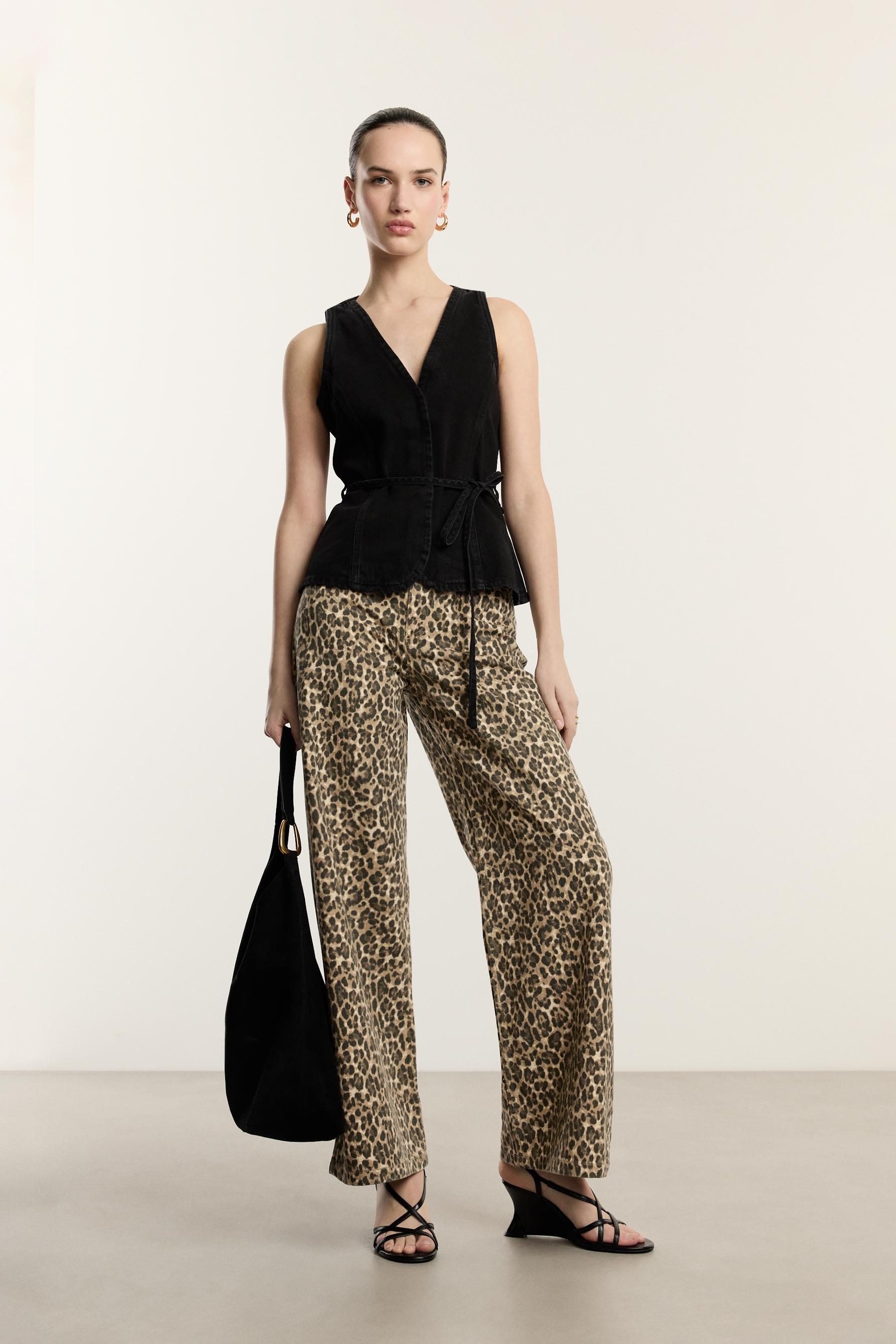 Jeans wide leg leopardo