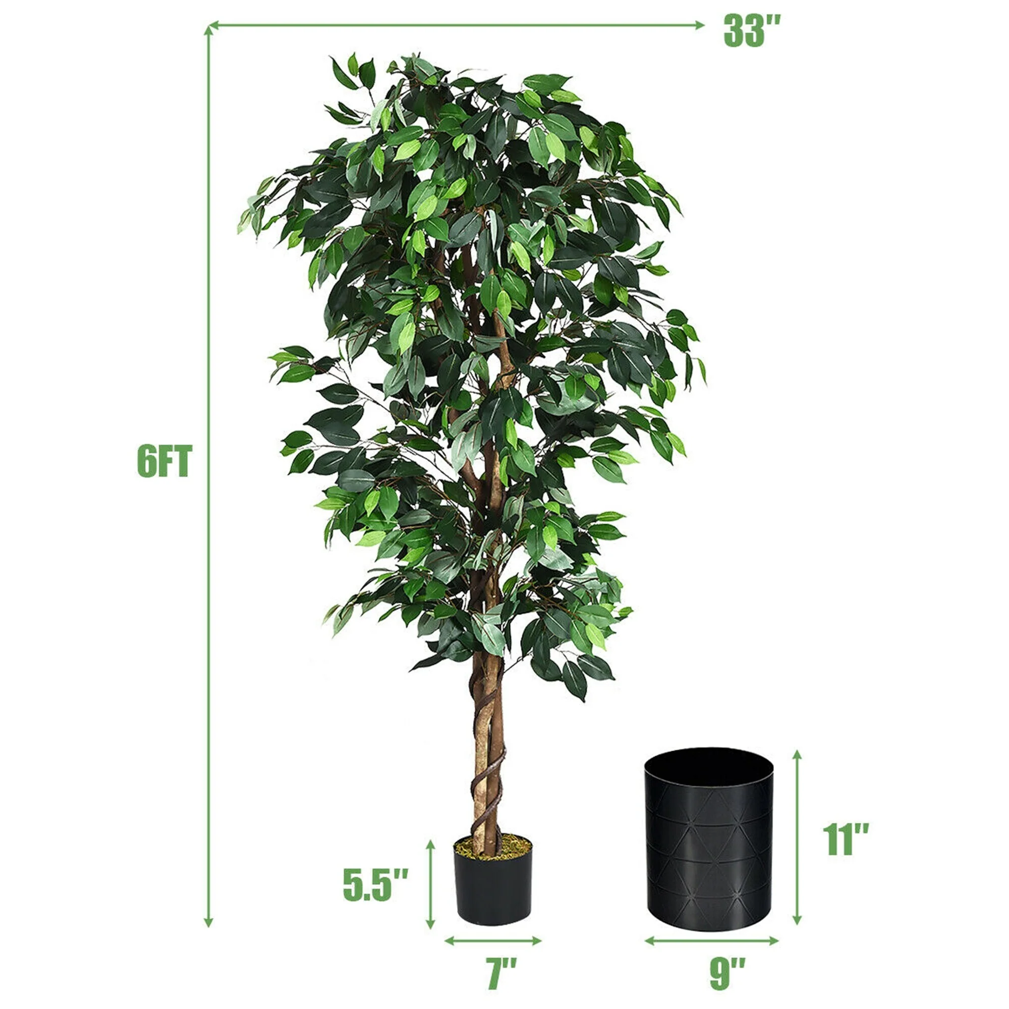 Gymax 6Ft Artificial Ficus Tree Fake Greenery Plant Home Office - 1 PCS