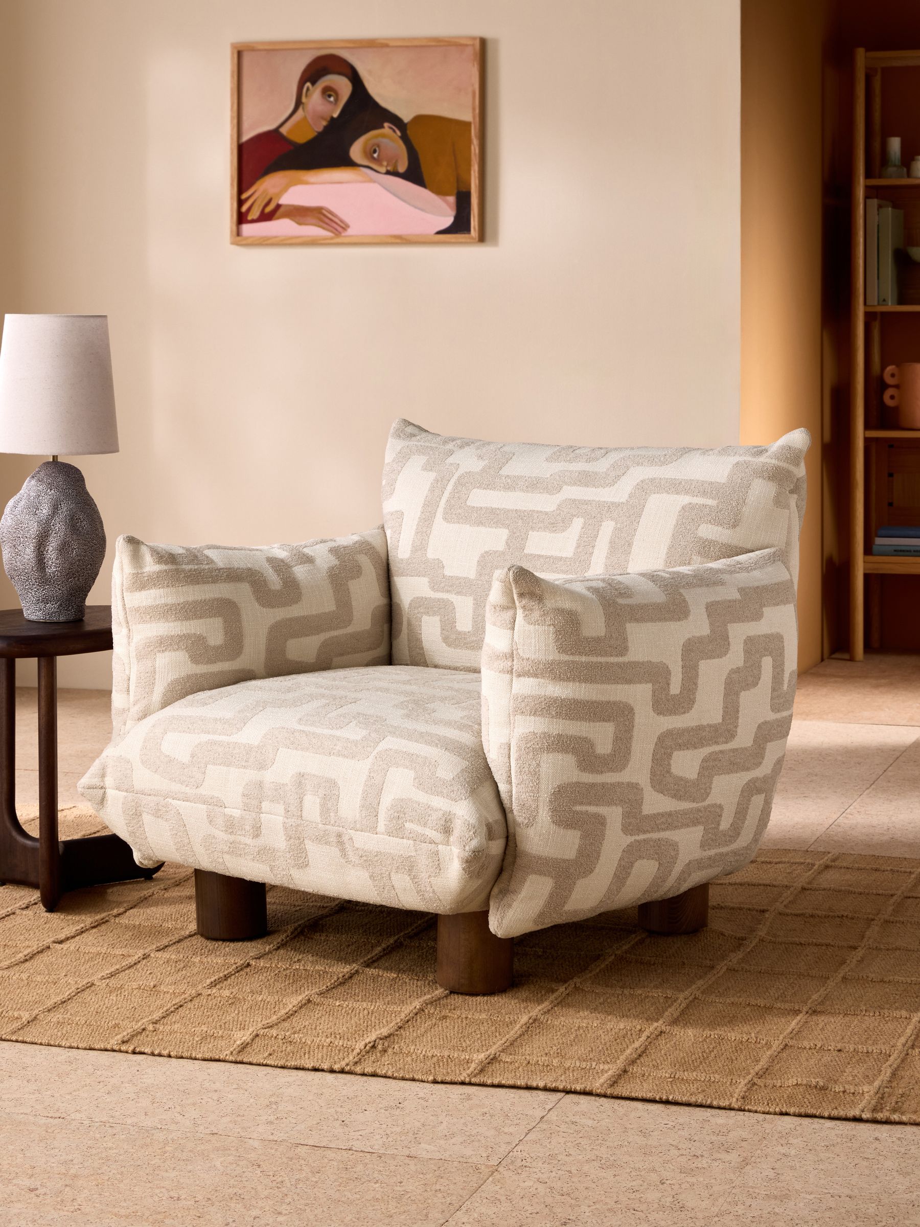 Jude Accent Chair in Clyde Abstract Weave Natural Sand