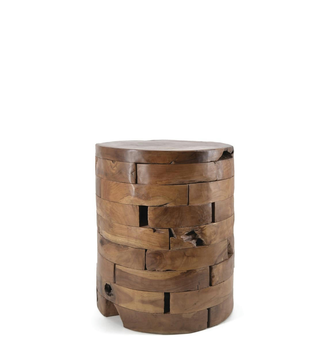 TEAK - Tabouret teck rondins horizontaux marron