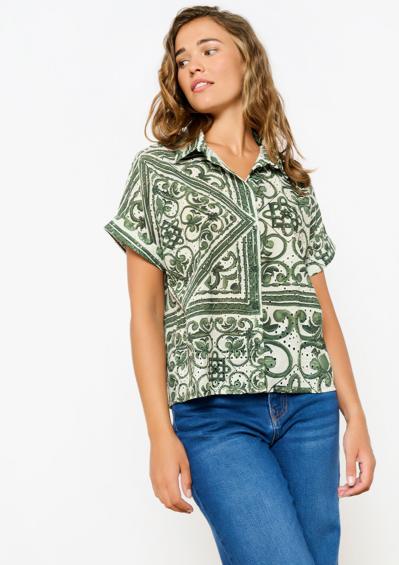 Hemd met print en borduursel