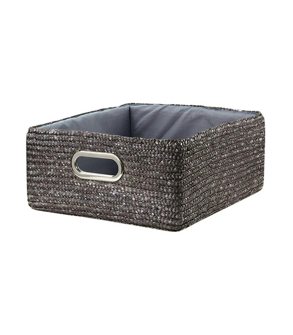 - Tiroir en paille tressé gris métal - L33cmxl28cmxH13cm