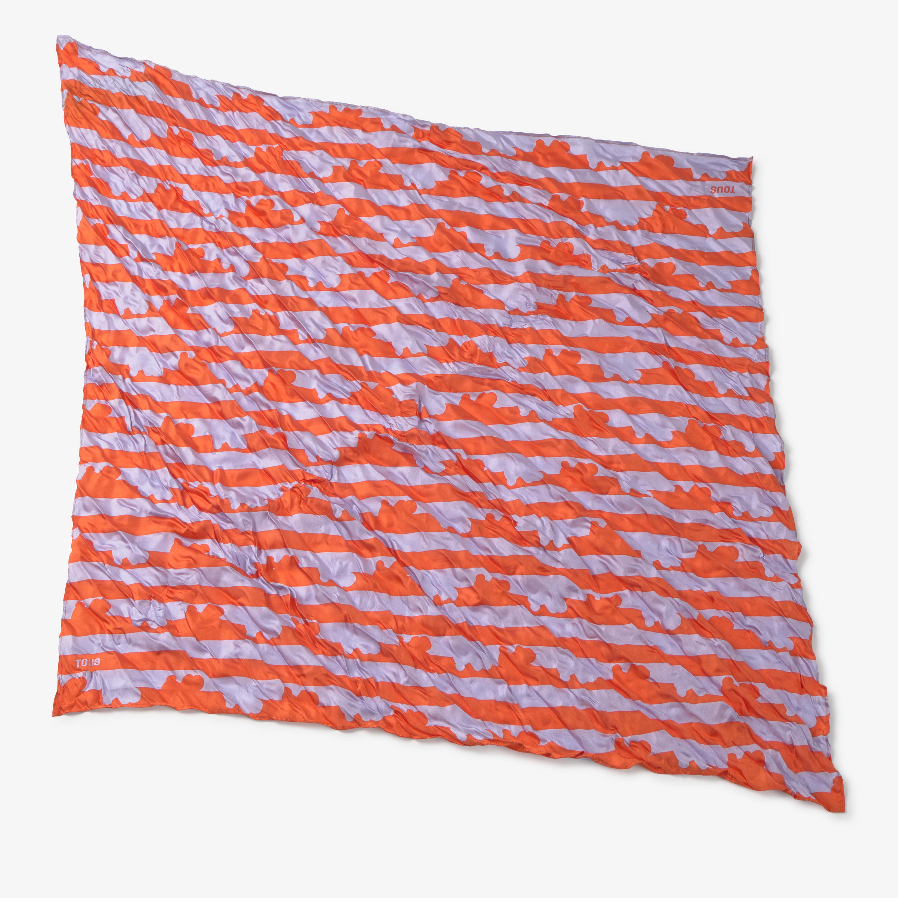 Pañuelo de seda malva y naranja TOUS Bear Stripes