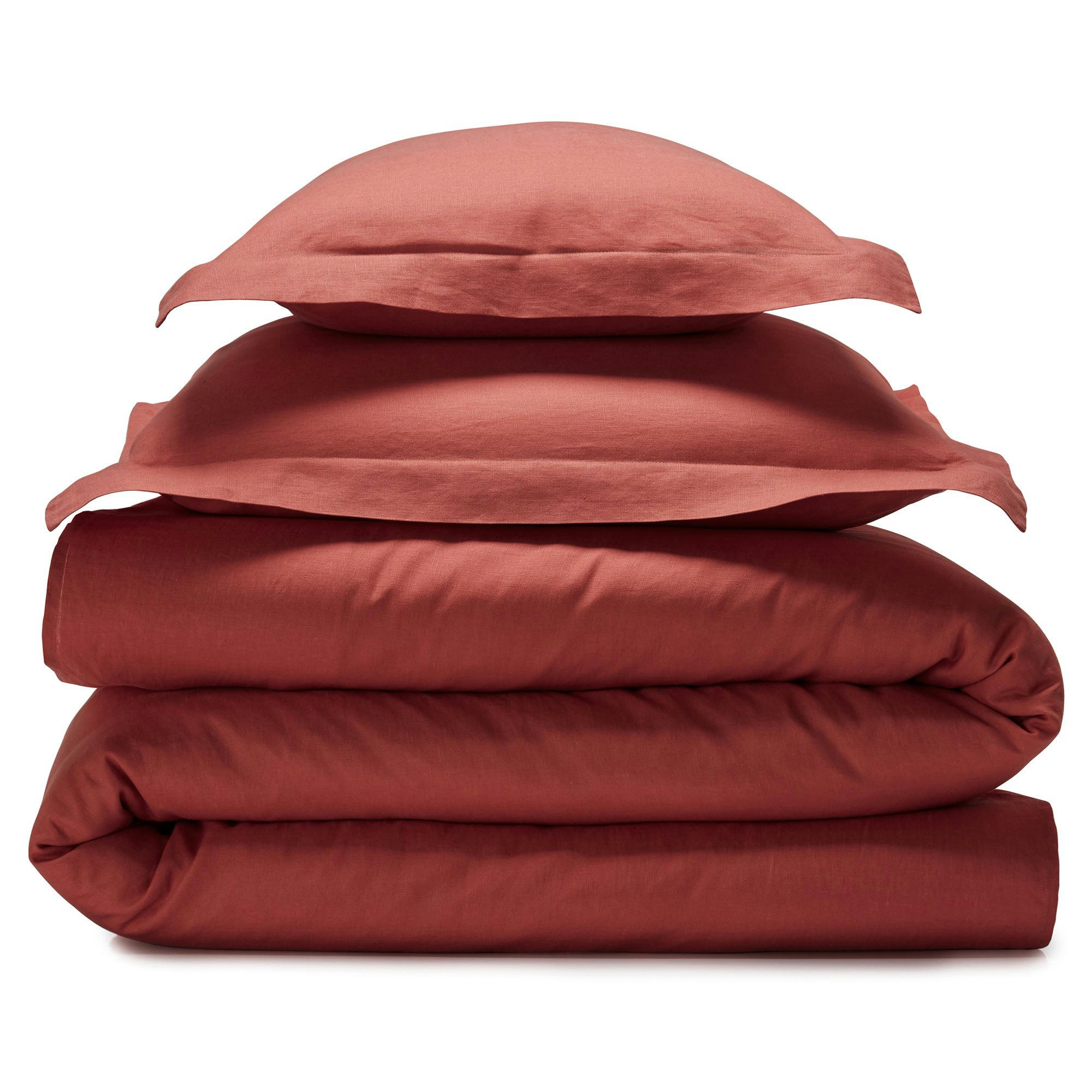 GAMME UNIE LIN PRÉLAVÉ - Housse de couette 140x200 orange sienne en lin