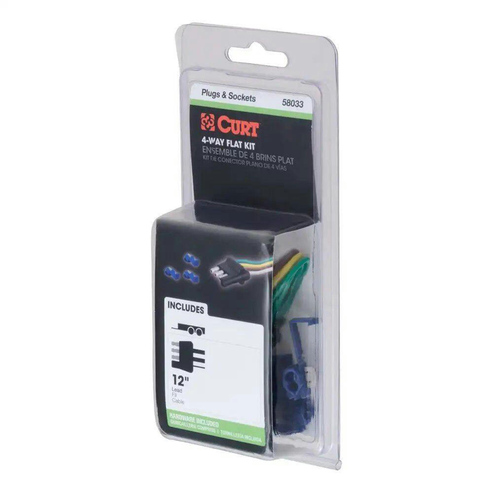 CURT 4-Way Flat Trailer Side Connector Plug with 12-in Wires & Hardware