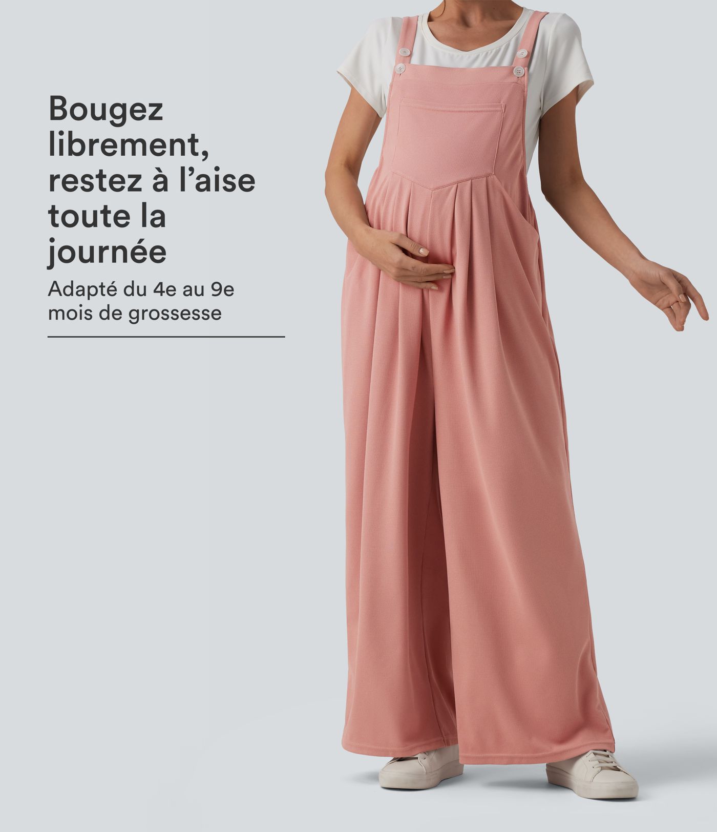 Salopette casual maternité gauffrée à bretelles ajustables avec poches