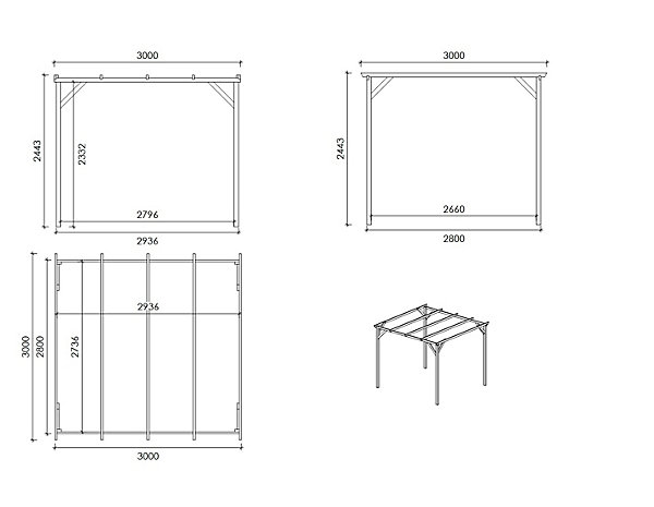 Carport, abri de voiture3x3 m - 9 m2 - CAR12