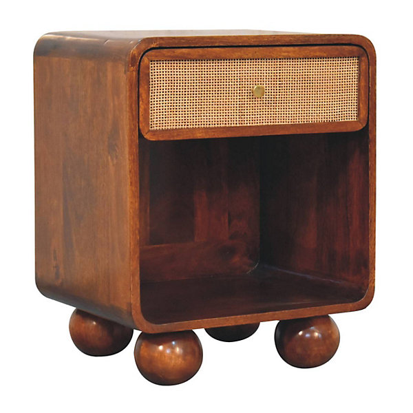 Artisan Furniture Bois massif châtaignier ouvert tressé table de chevet, 1 tiroir, marron foncé