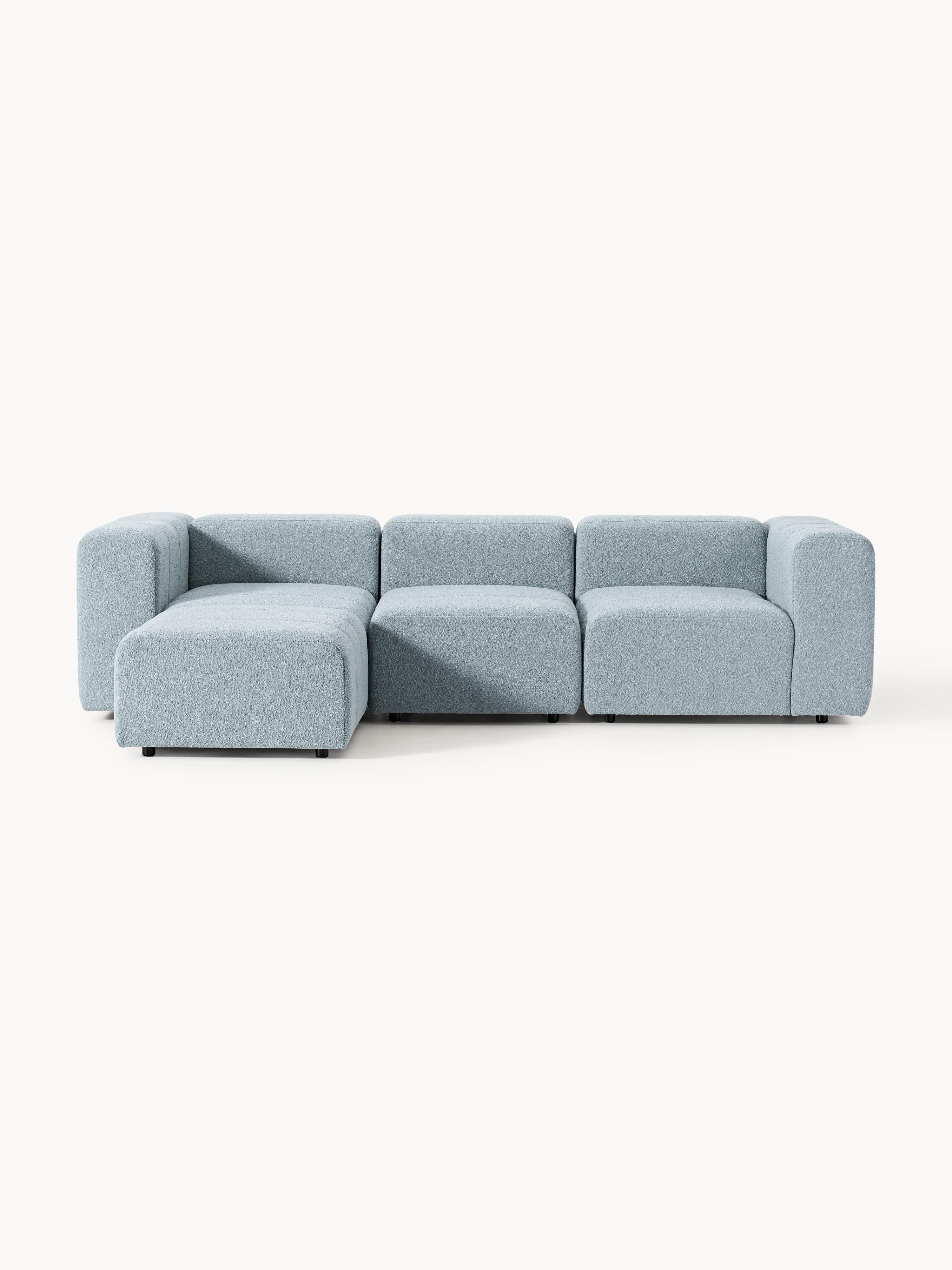 Modulares Bouclé-Sofa Lena (4-Sitzer) mit Hocker (links/rechts)