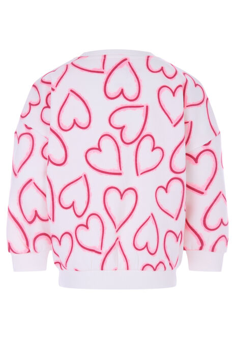 Younger Girls Cream Pink Heart Print Sweatshirt