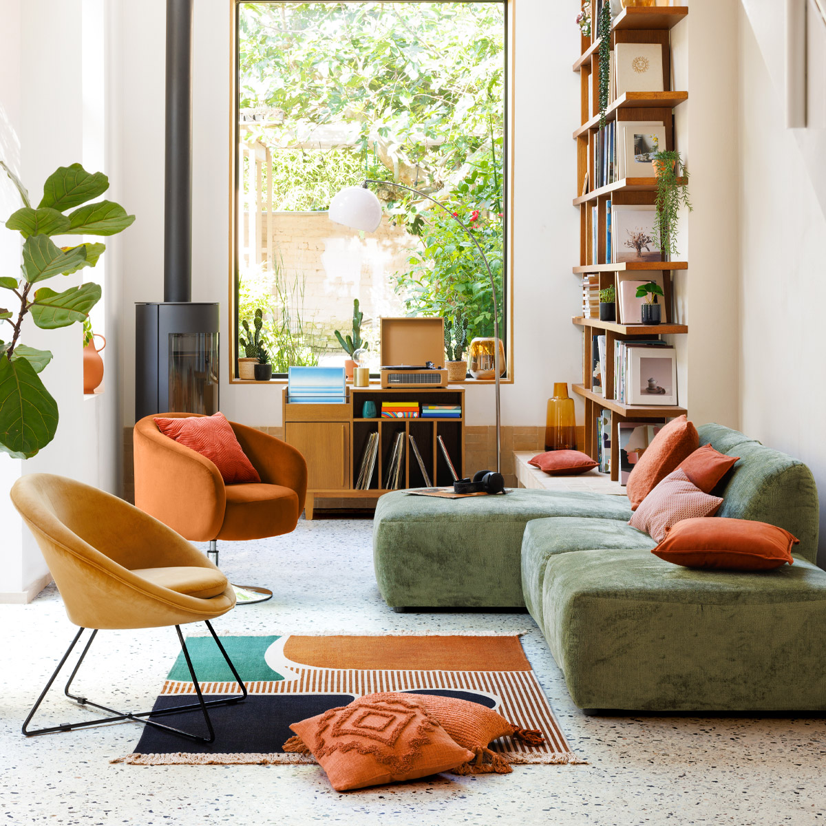 Footstool "Mavuno" Velvet, cedar green