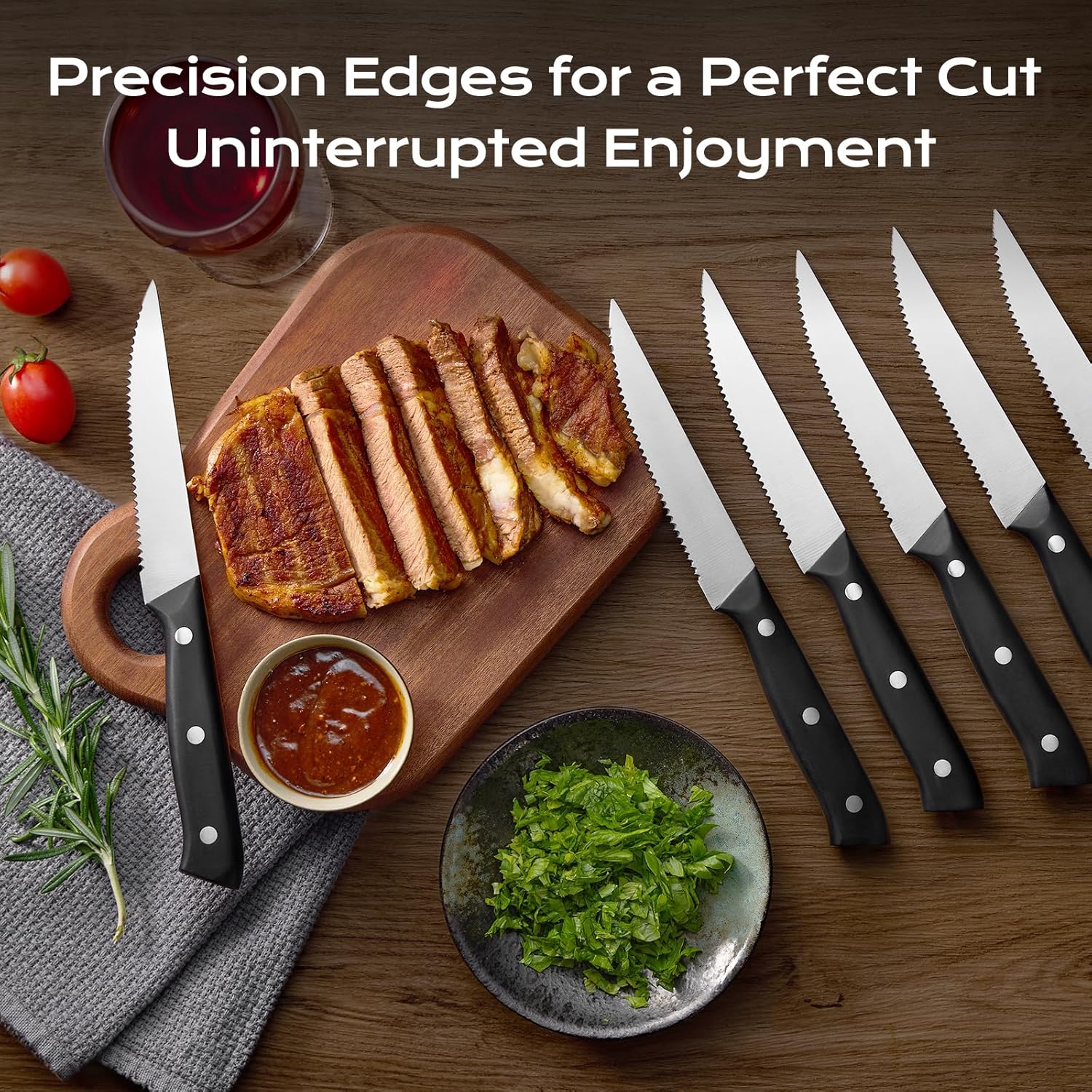 14 PCS Knife Set with Oak Wood Block,High Carbon Stainless Steel Kitchen Knife Set with Chef Knife, Santoku, Bread, Paring,Steak Knives, Kitchen Shears Sharp Knife Block Set with Sharpener