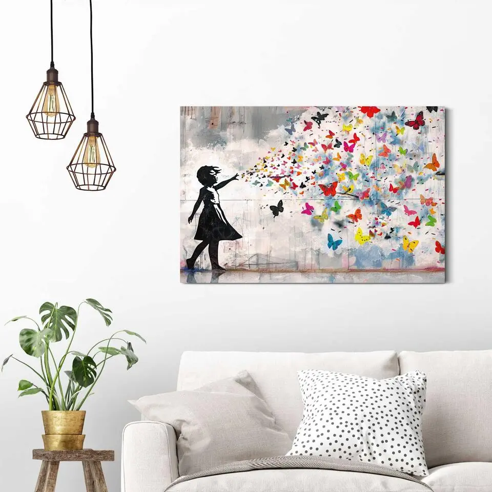 Schilderij Street art vlinders - 60 x 90 - Bont