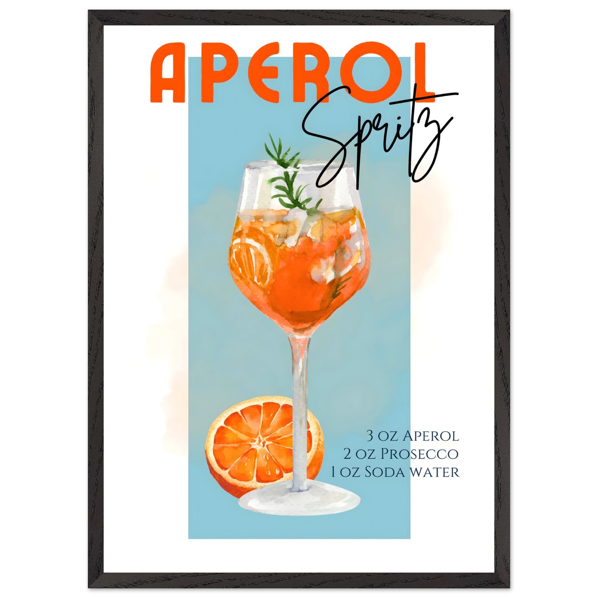 Artfulprints Poster met Lijst Aperol Spritz - Blue  - 50x70 cm - Blauw