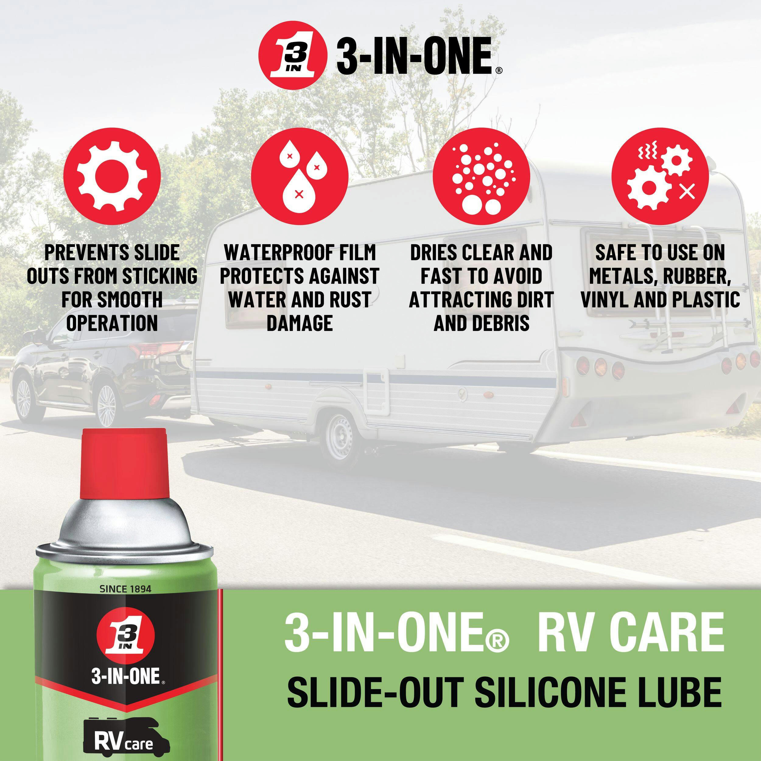 WD-40 RVcare 3-in-1 Waterproof RV Slide-Out Silicone Lube, 311-g
