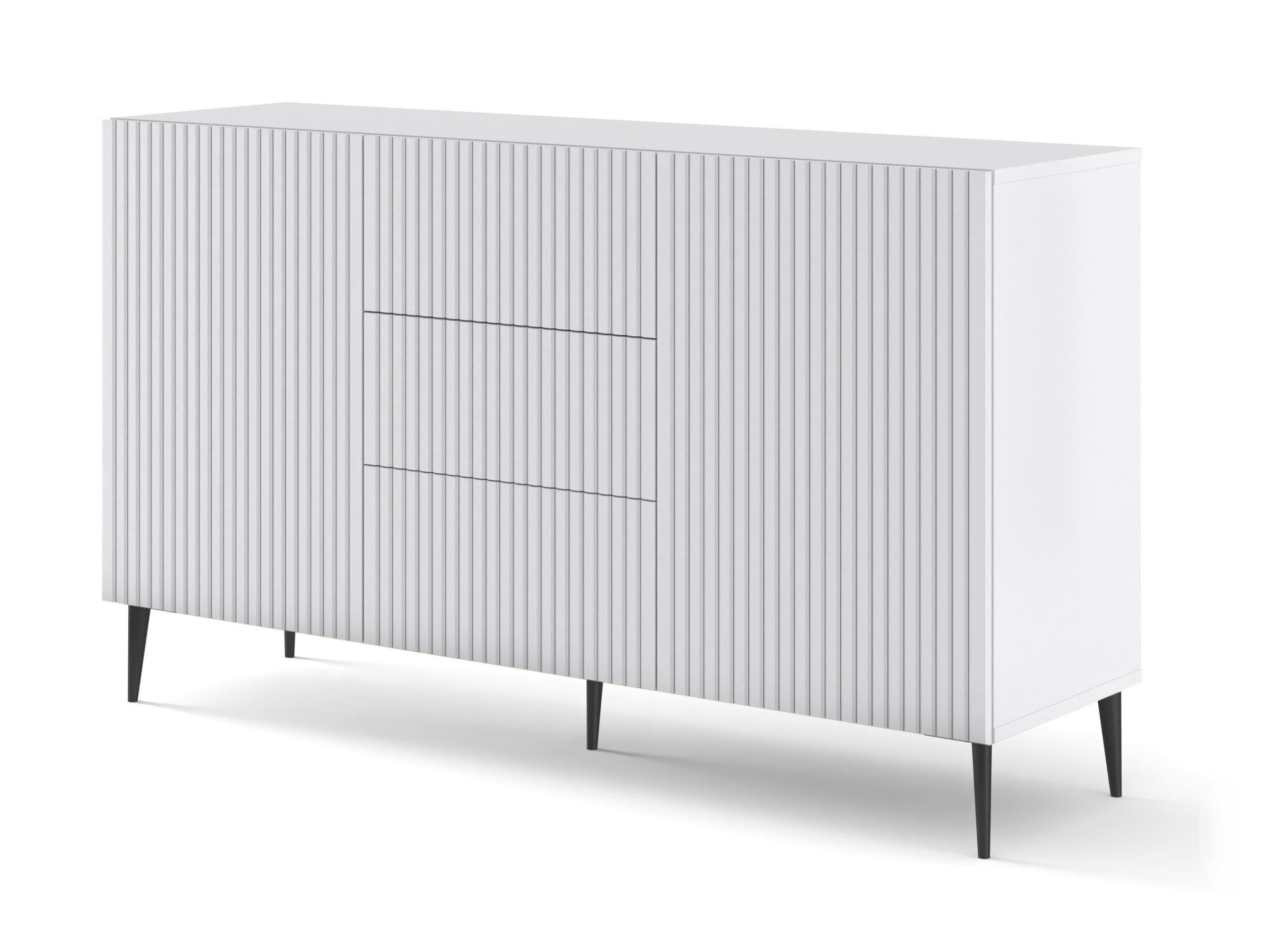 Ravenna B Komoda 150 2D3S frez MDF biały mat  szpilki czarne