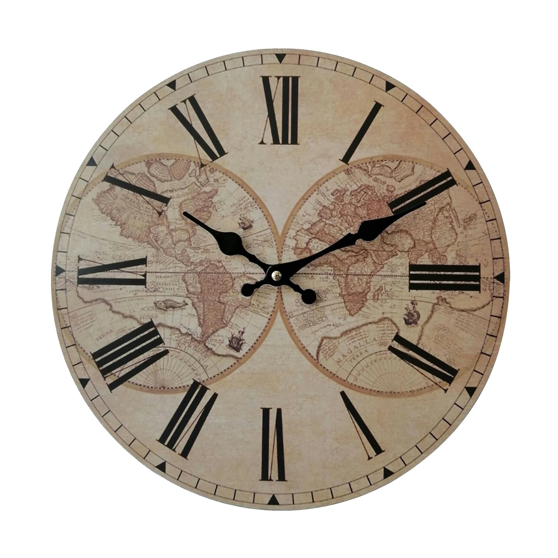 - Horloge murale globe effet bois brune Ø 33,8 cm