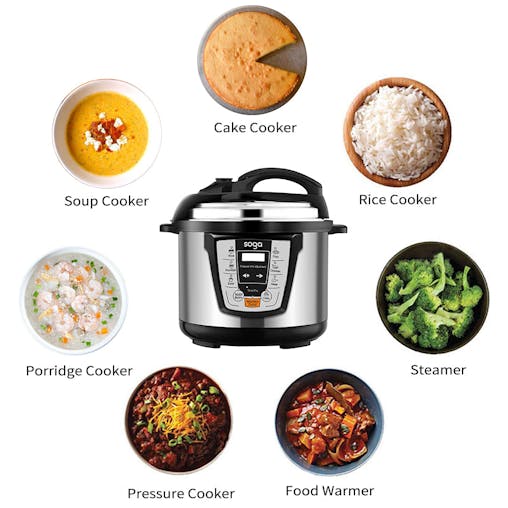 SOGA Stainless Steel Electric Pressure Cooker 12L Nonstick 1600W