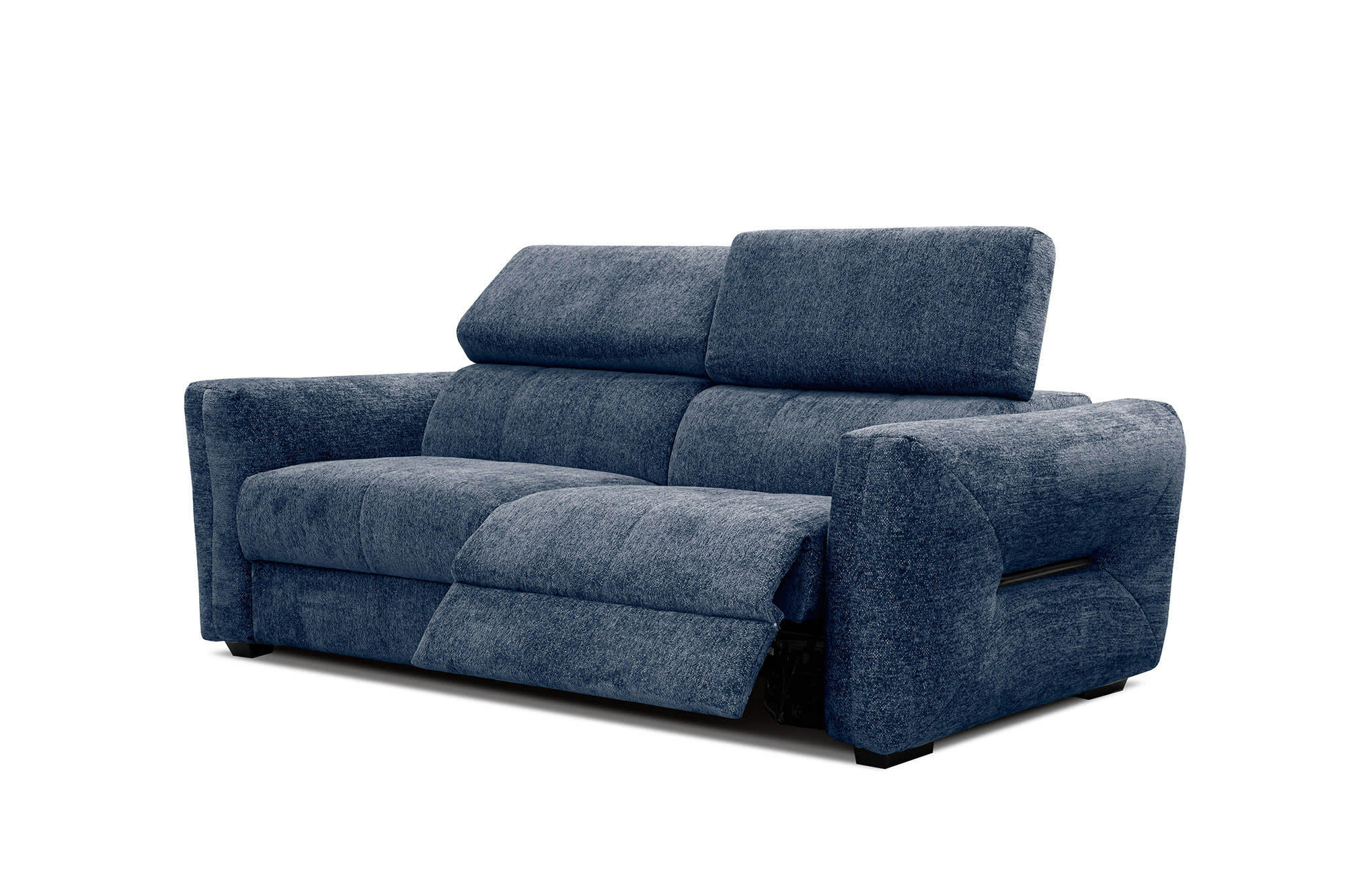 CALVERA - Canapé droit 3 places avec relax électrique côté droit tissu bleu