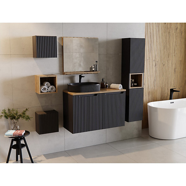 Meuble haut de salle de bain VANO1 porteNoir matL30 x P18 x H30 cmMeuble suspendu