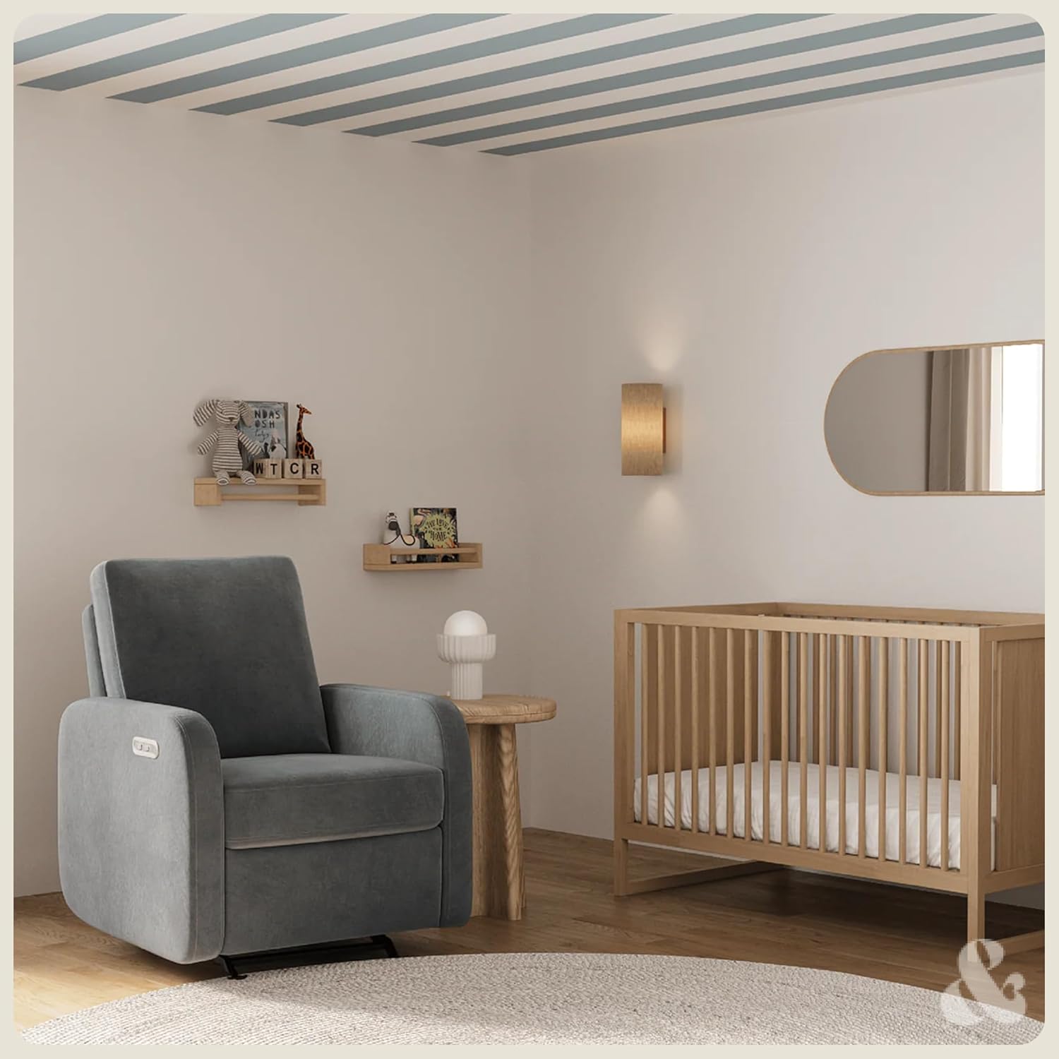 Nurture& The Porto Power Glider Recliner for Nursery | Modern Glider Chair with Power Recline | Built - in USB Charging Port | Space-Saving Design for Small Nurseries and Shared Spaces, Grey