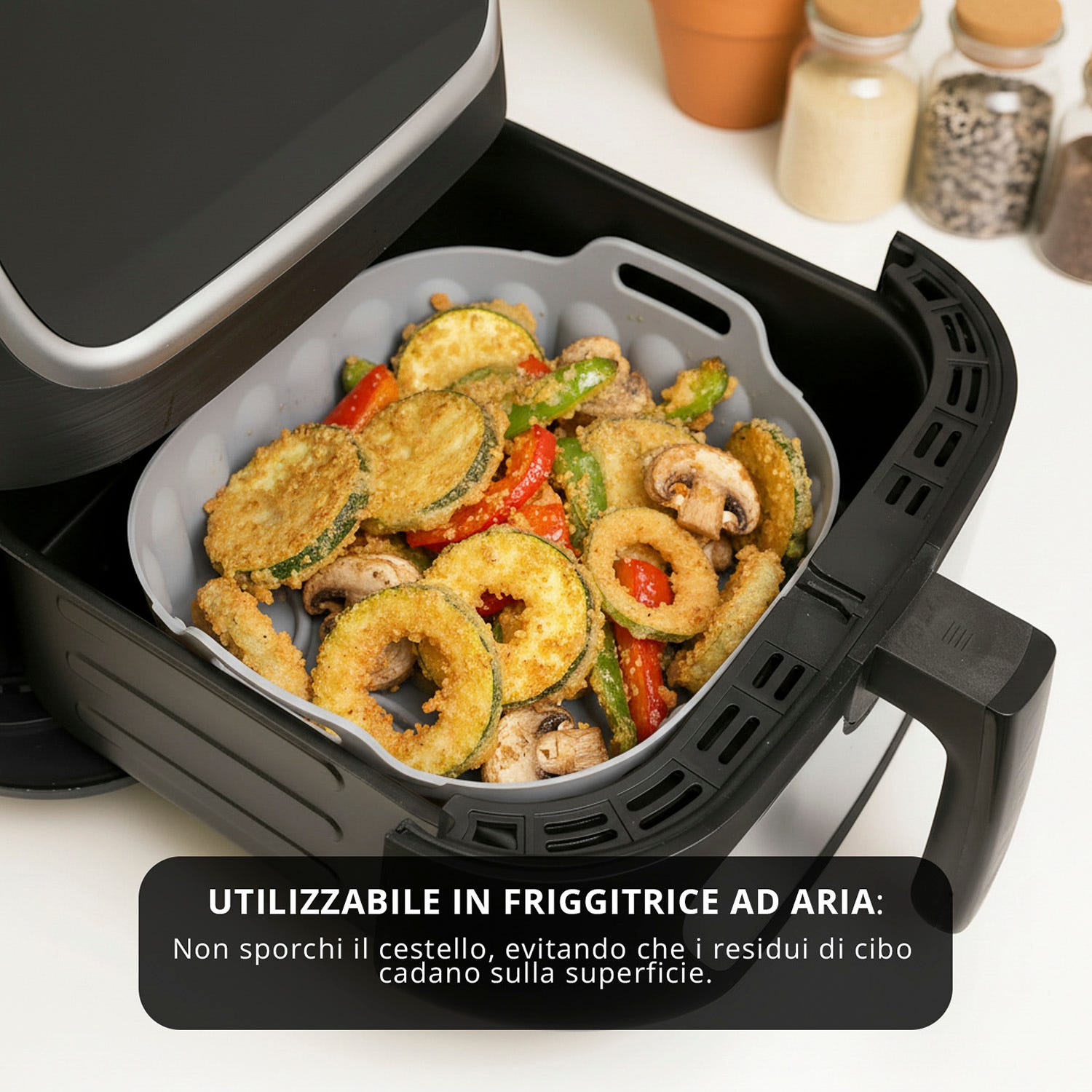 Teglia 18x18 cm silicone per friggitrice ad aria grigia