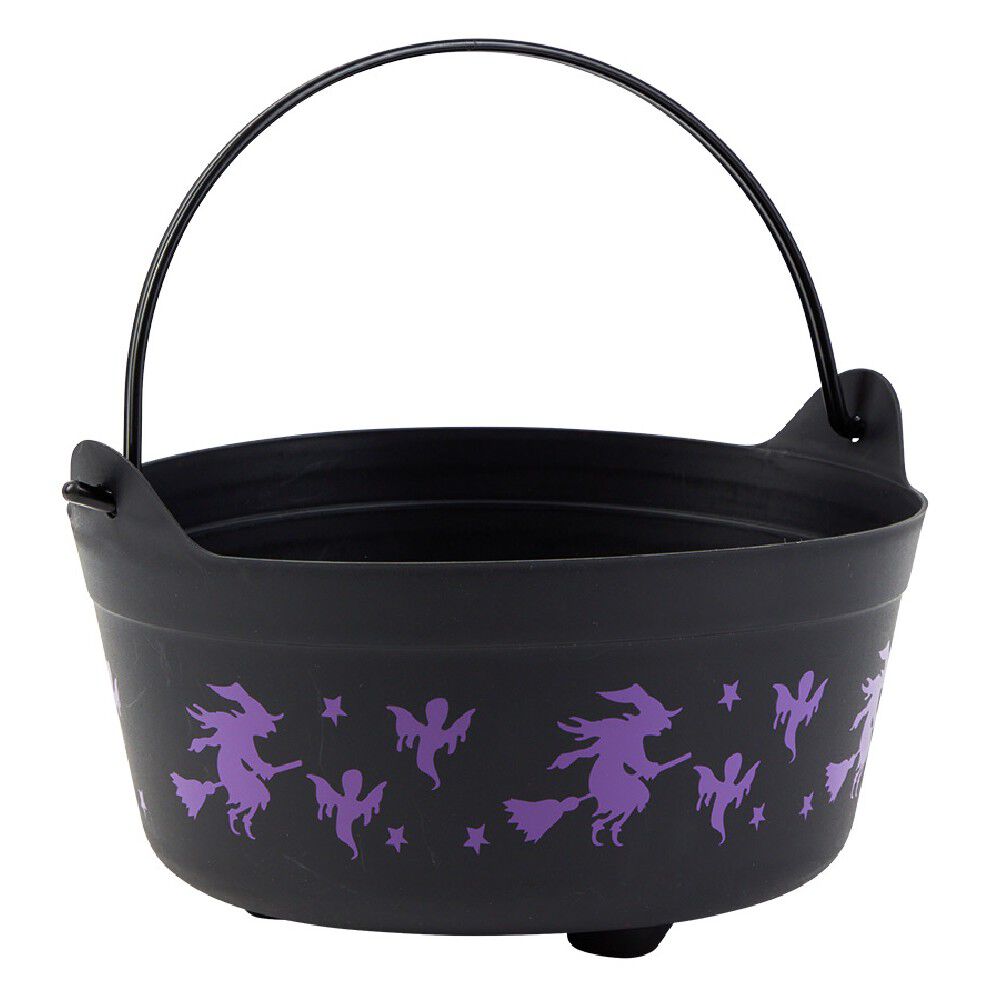 Seau à bonbons Halloween motif sorcière noir et violet