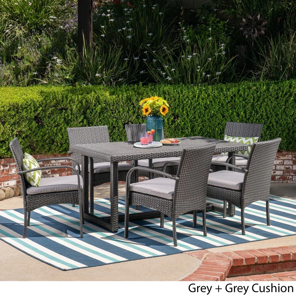 Harlowe Outdoor 7 Piece Wicker Dining Set with Cushions by Christopher Knight Home