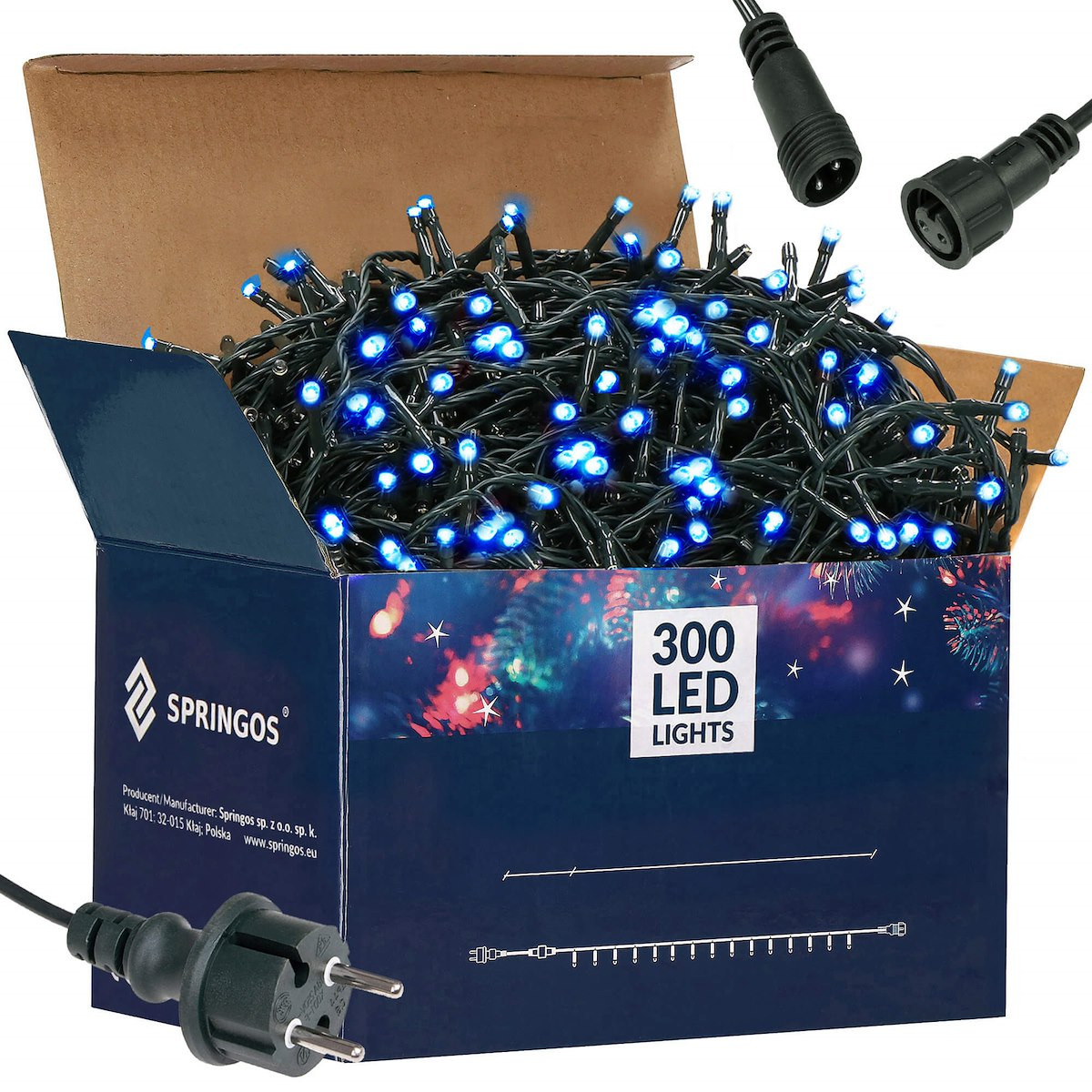 Lampki choinkowe 300 Led niebieski 25,5 m oświetlenie święta